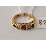 A FIVE STONE RUBY AND DIAMOND RING 18CT GOLD SIZE L 4.5 GMS