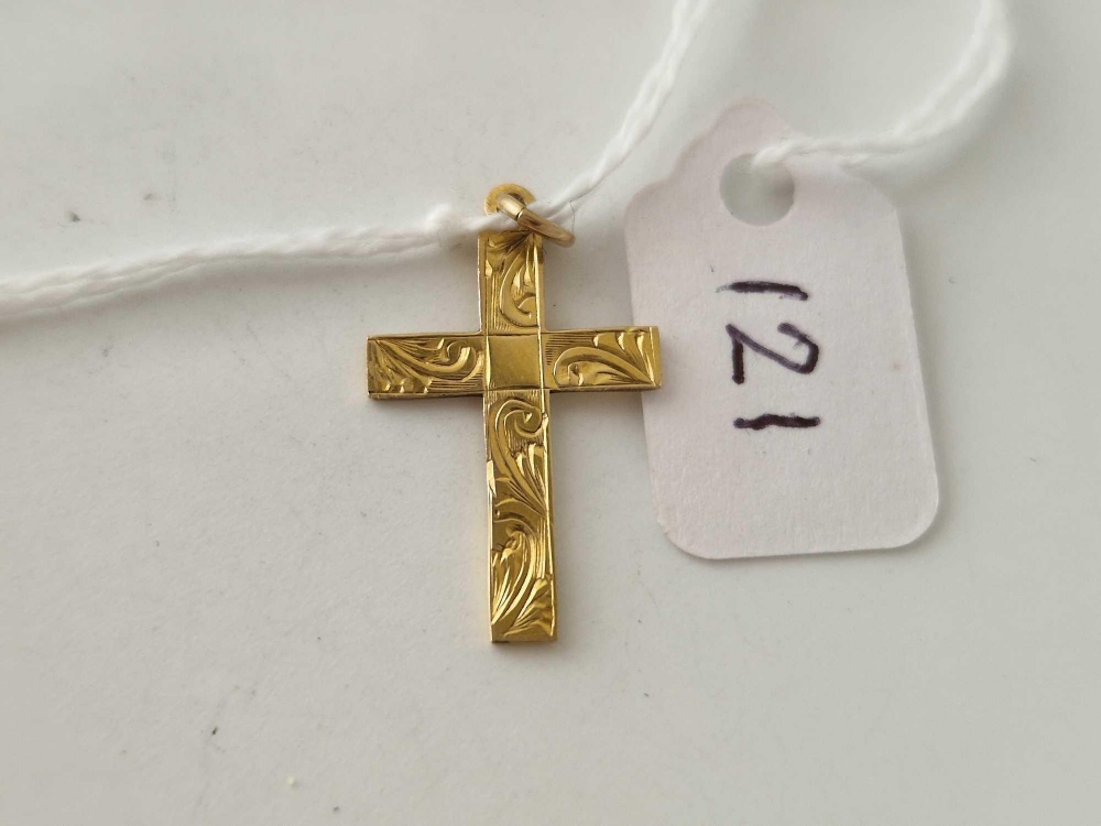 A scroll engraved pendant cross 9ct