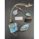 A Abalone silver pendants and brooches and art nouveau silver pendant 40 gms