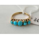 A Five Stone Turquoise Ring 18Ct Gold Size O 4 Gms