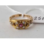 A VICTORIAN RUBY AND PEARL RING 15CT GOLD BIRMINGHAM 1899 SIZE O 2 GMS