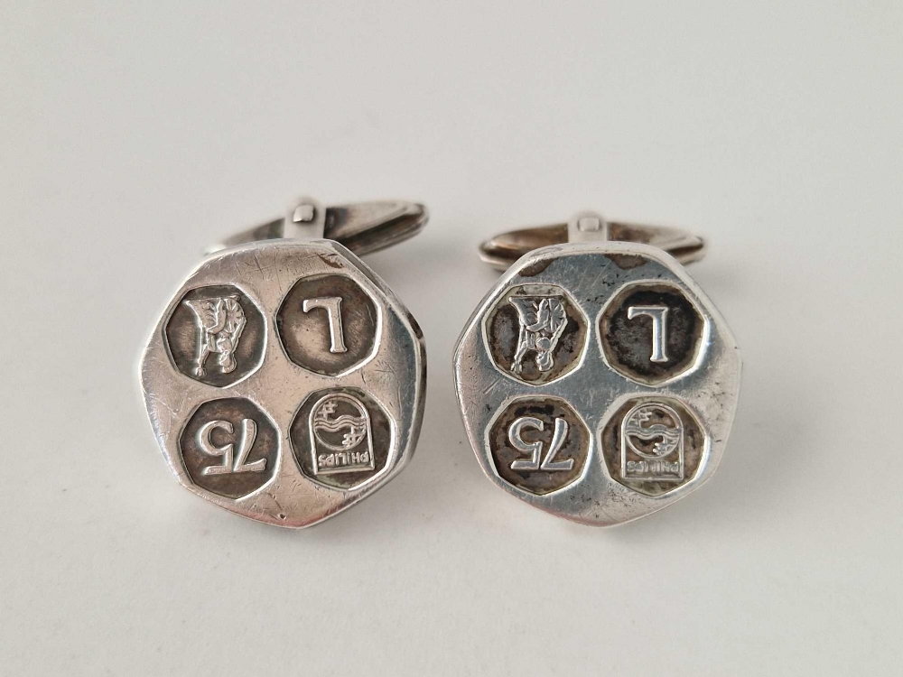 A large pair of hallmarked silver cufflinks 18 gms