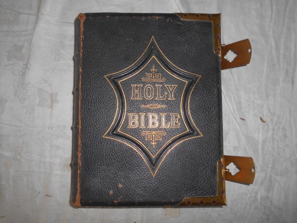 EADIE, J. Holy Bible c.1880, fl. tooled L. with brass corners & clasps, numerous cold. plts