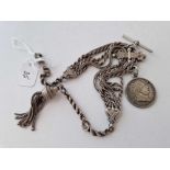A silver Albertina with coin fob 10 inch