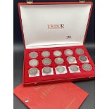 Cased set of 15 French silver 5 francs with COA