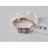 A THREE STONE DIAMOND RING 22CT GOLD SIZE R 3 GMS