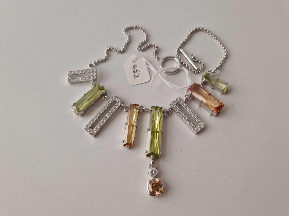 A silver stone set necklace 15 inch 50 gms