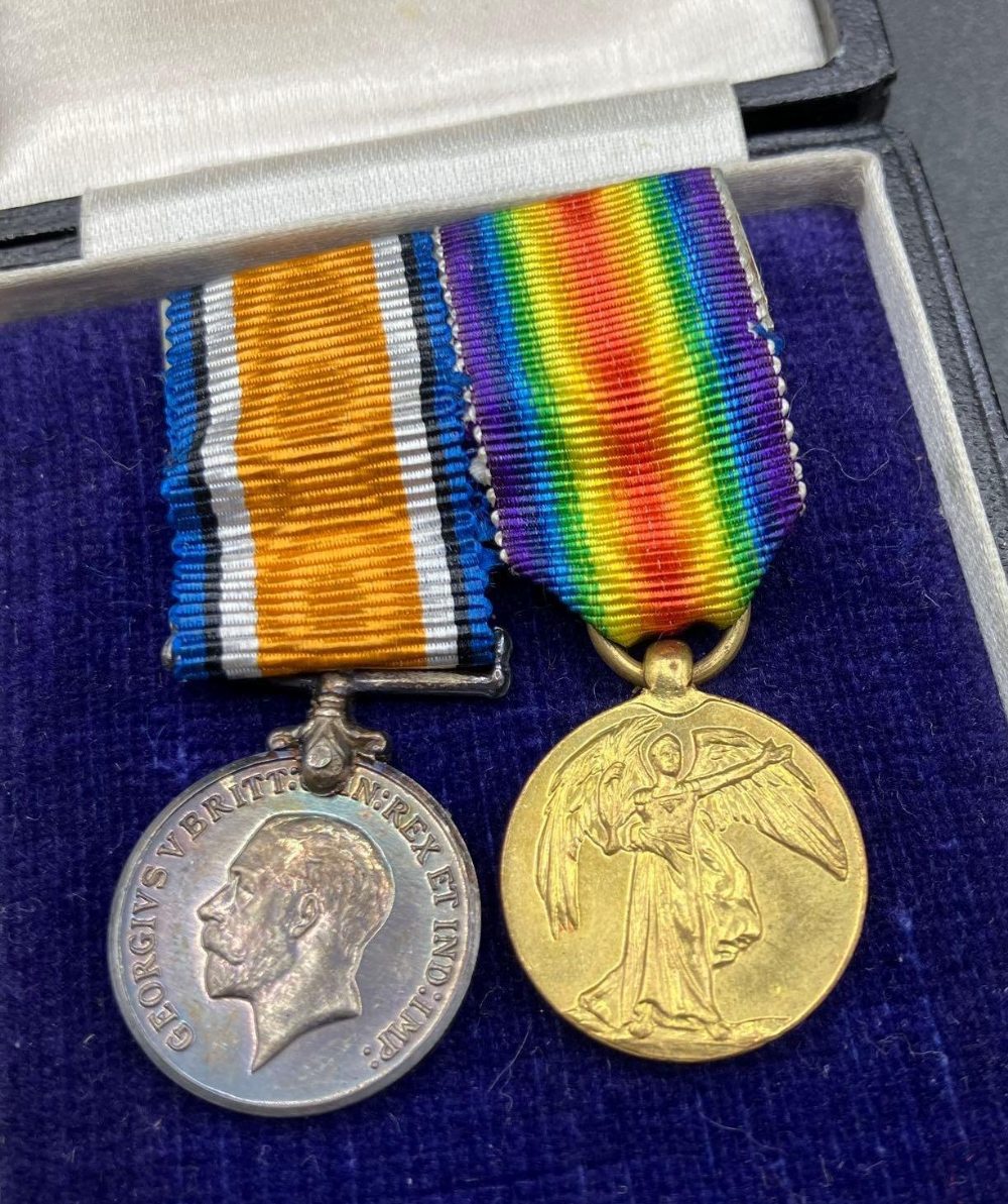 A pair of miniature medals in box from Baldwin & Son