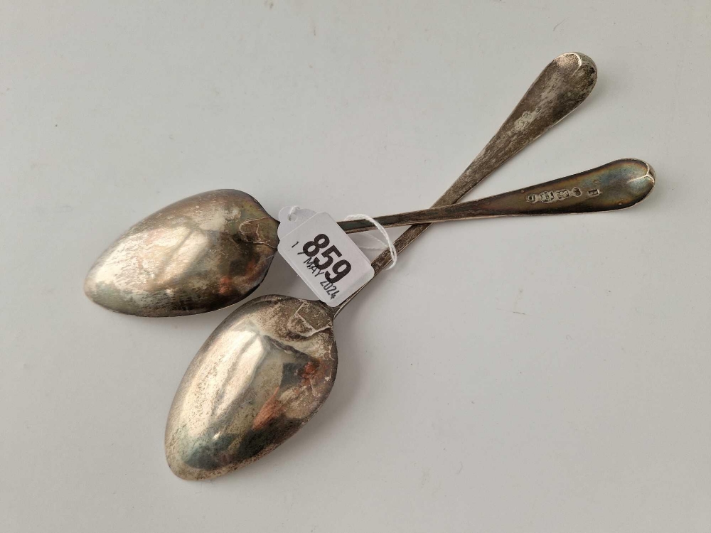 A pair of George III bright cut table spoons, Exeter 1800 by R Ferris, 110g - Image 2 of 3