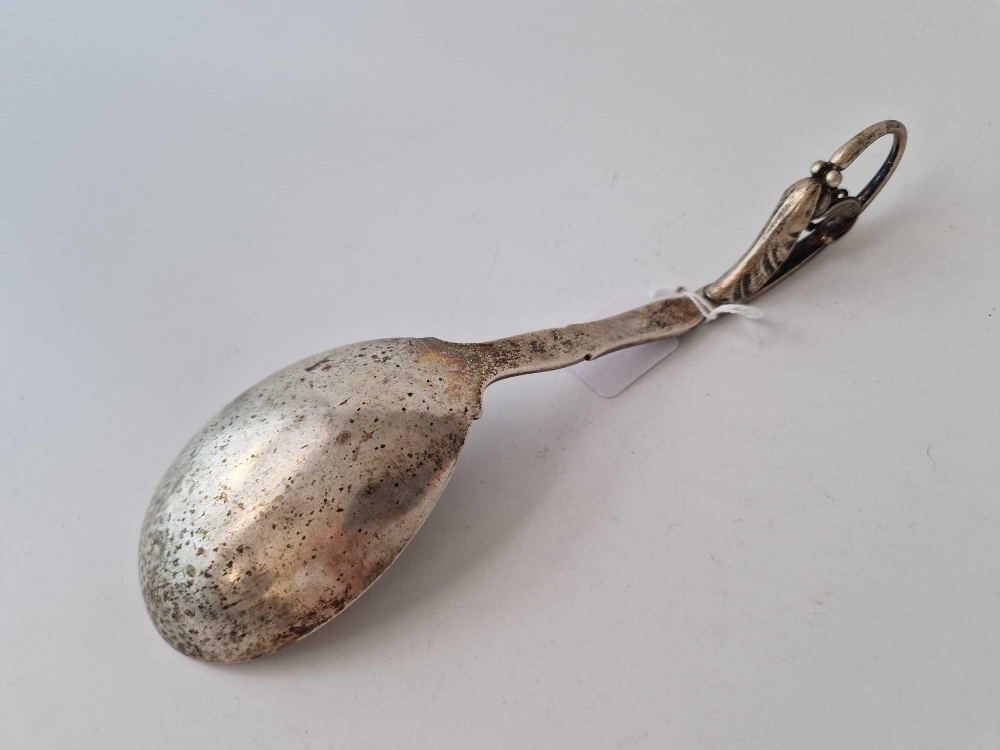 Large Danish silver spoon with curved end 9 in long. 110gms - Image 3 of 3