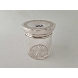 A good quality jar with glass body, 3 inches diameter, Birmingham 1916, 43 g weighable