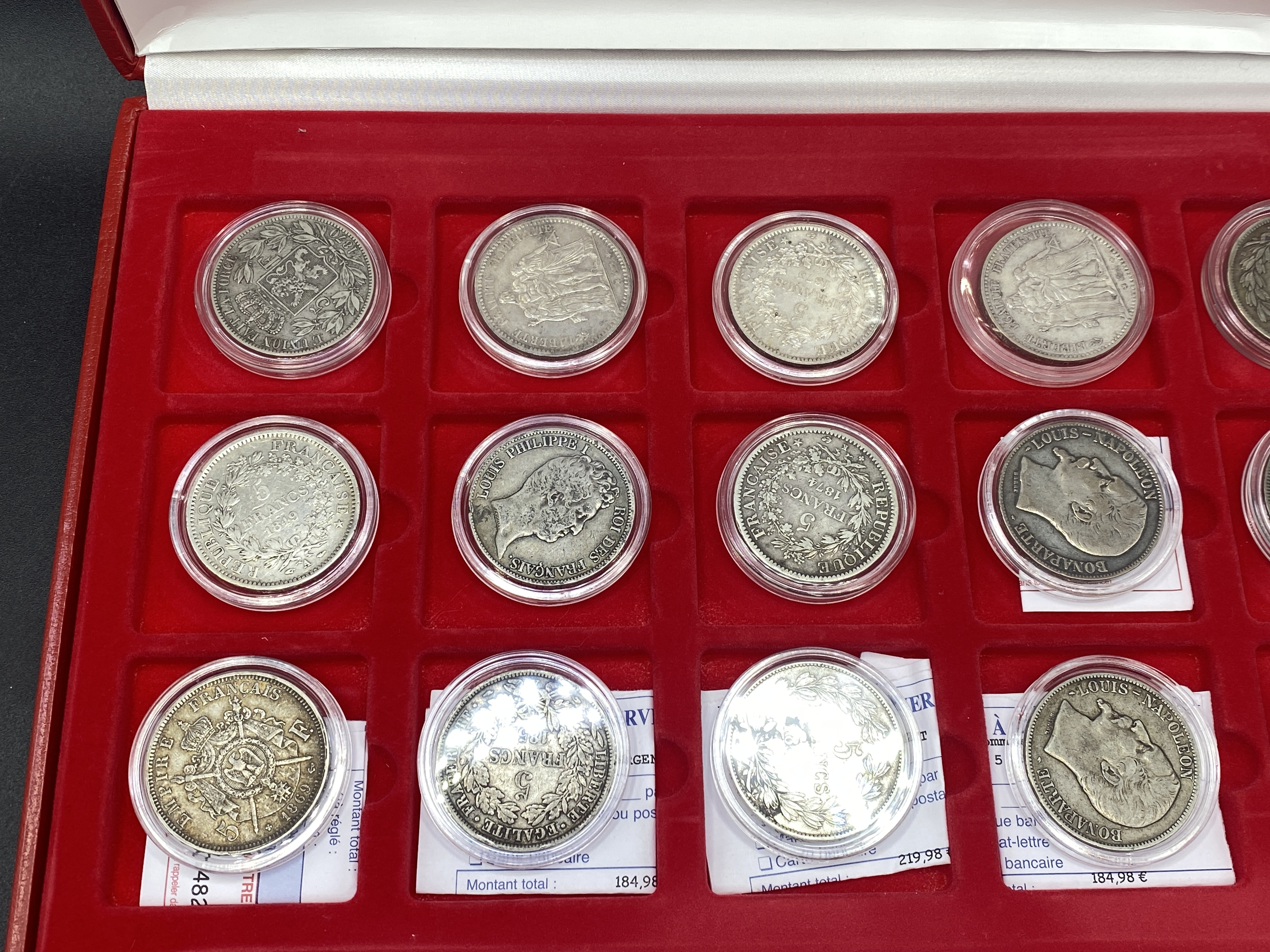 Cased set of 15 French silver 5 francs with COA - Image 2 of 2