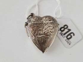 Heart shaped vesta case 925 standard chased with scrolls