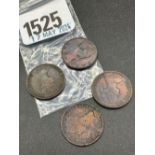 Three Victorian farthings + 1 x 1904