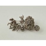 A 1970s silver and marcasite horse and carriage watch brooch the watch is concealed behind the