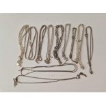 Eleven silver chains 38 gms