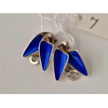 A pair Norwegian blue enamel leaf clip on earrings