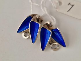 A pair Norwegian blue enamel leaf clip on earrings