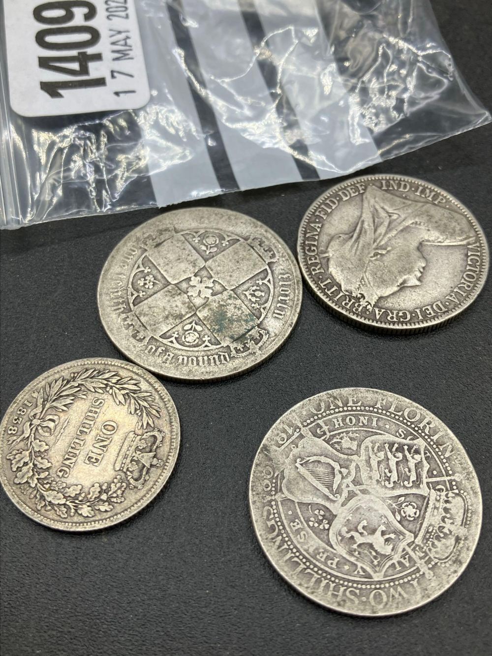 Three Victorain halfcrowns & a shilling 1938