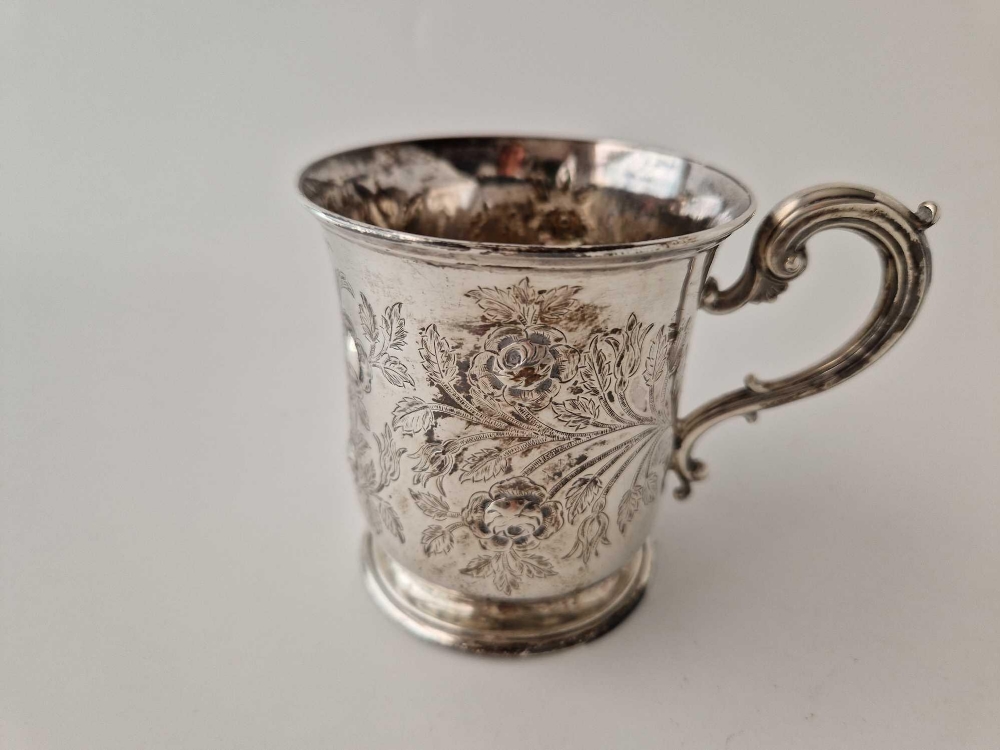 A Victorian Christening mug engraved and chased with flower mottifs,3" high, London 1853 by EB & JB, - Image 3 of 3