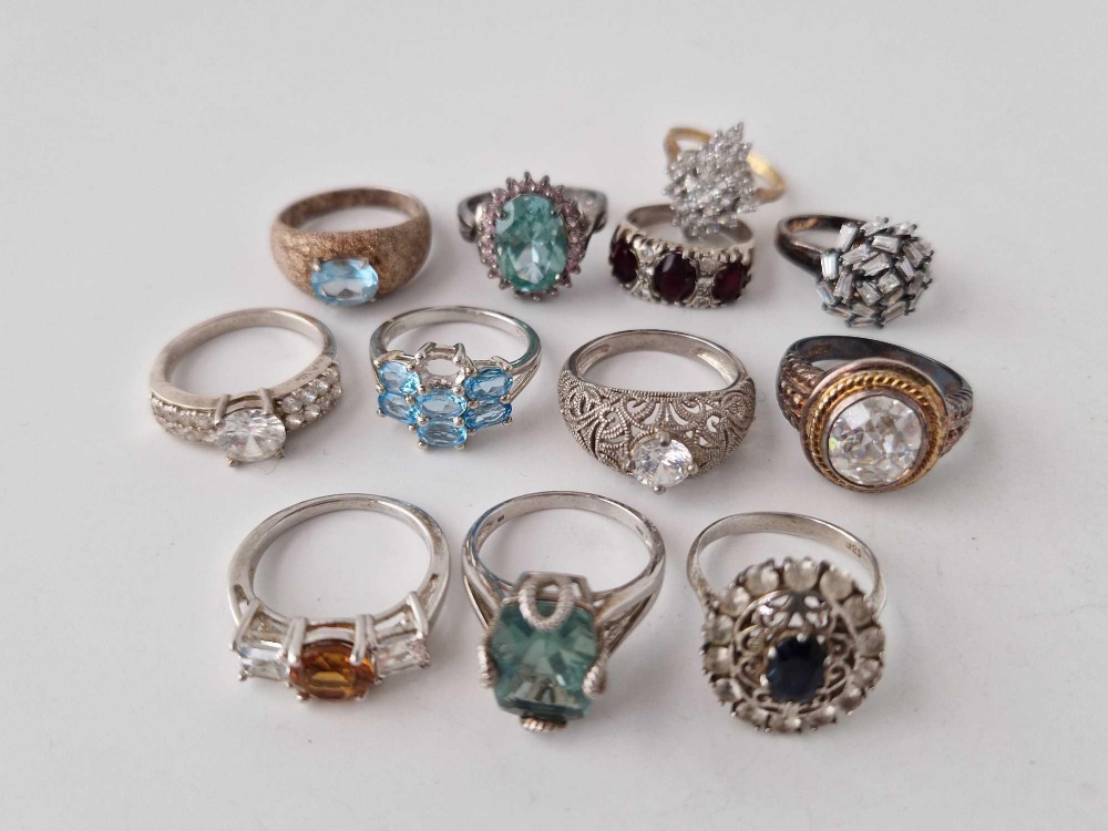 Twelve assorted silver rings