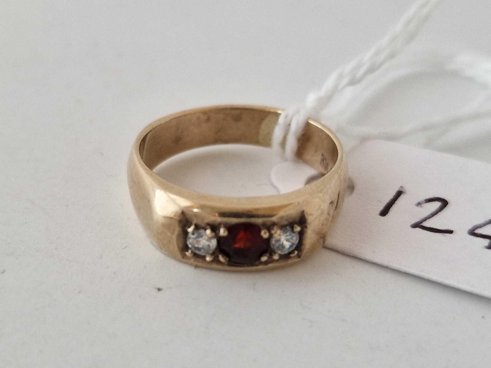 A garnet and white stone gypsy set ring 9ct size I 3.2 gms