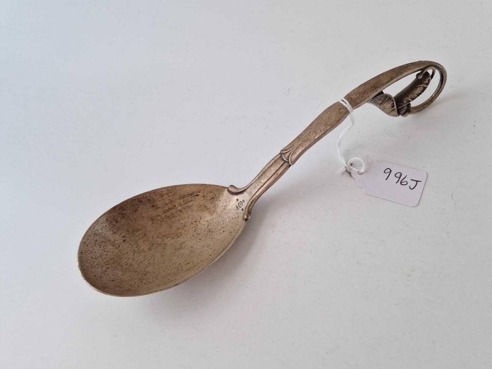 Large Danish silver spoon with curved end 9 in long. 110gms