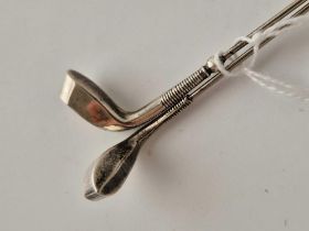 Pair of hat pins with golf club ends. Birmingham 1910 By A C