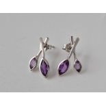 A pair of amethyst ear studs 9ct 2.9 gms