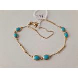 A turquoise necklace 14ct gold 16 inch 5.4 gms