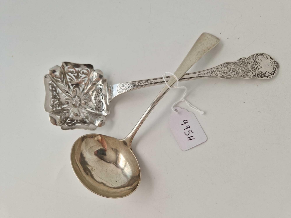 George III sauce ladle. London 1807 and a French sifter spoon. 99gms