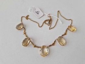 A EARLY 20TH CENTURY LARGE OVAL CITRINE NECKLACE 9CT 16 INCH BOXED