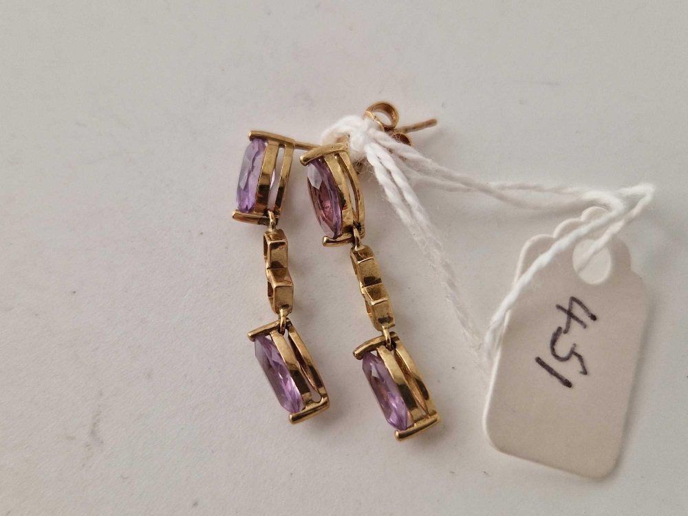 A pair of amethyst drop earrings 9ct 2.4 gms - Image 2 of 2