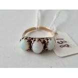 A three stone opal ring 18ct gold size P 3.6 gms
