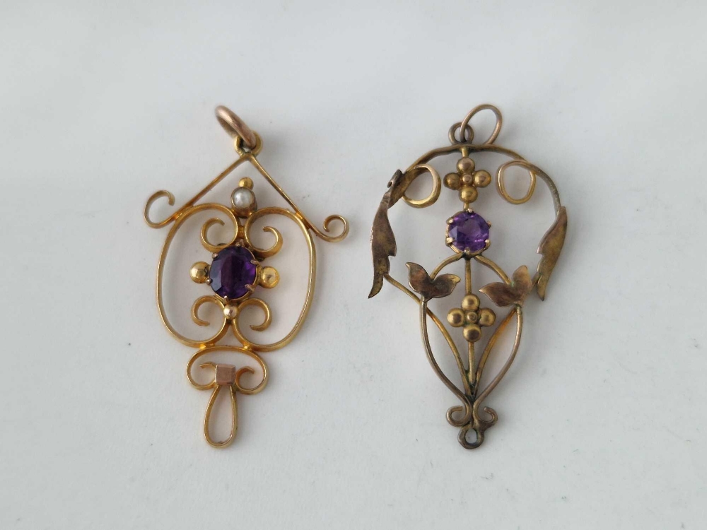 A gold and amethyst pendant 18ct gold and another set in gold AF 3 gms inc.