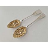 Two similar Victorian berry spoons, one Exeter 1844, 34 g