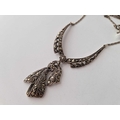 A art deco silver an marcasite necklace with pendant 16 inch