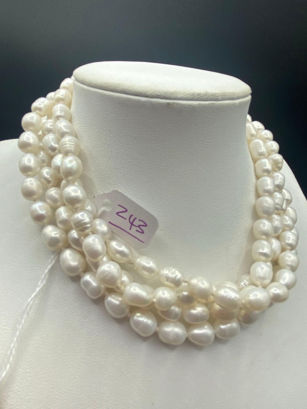 A fancy long chain white pearl necklace 50 inch 94 gms