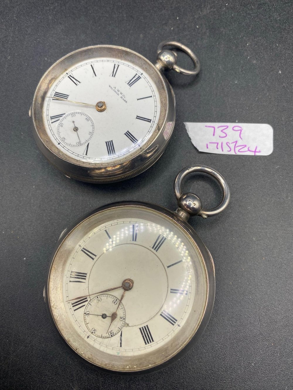 Two gents large silver pocket watches one by AWW & Co with seconds dial