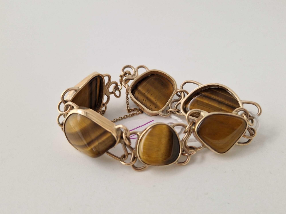 A TIGERS EYE BRACELET 9CT 6 INCH 30 GMS