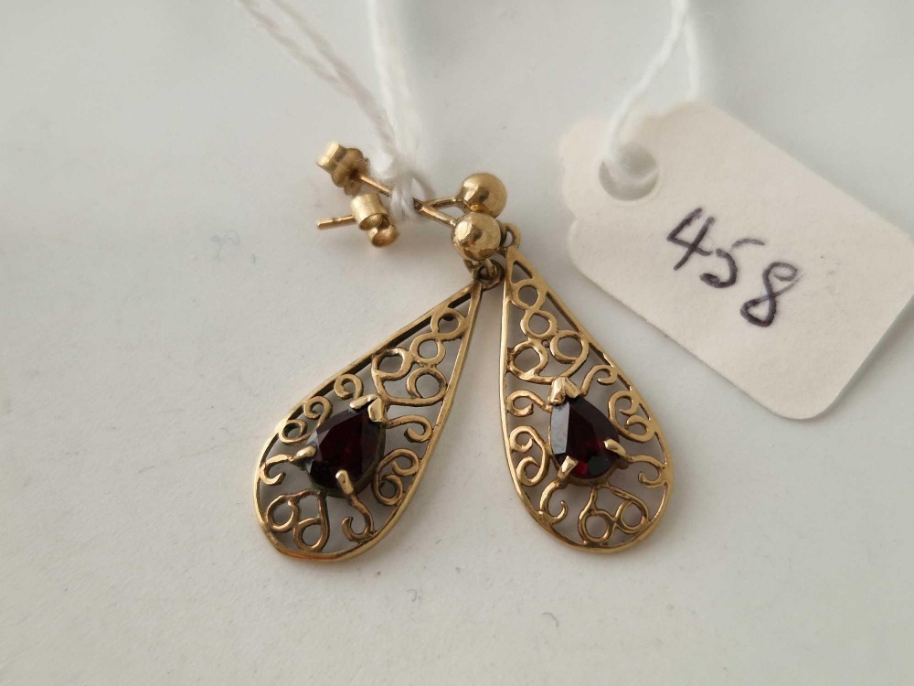 A pair of vintage drop earrings set with garnets 9ct 1.6 gms