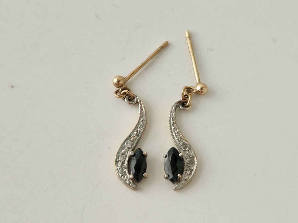 A pair of sapphire and diamond earrings 9ct 1.2 gms