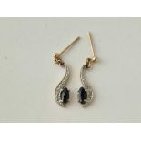 A pair of sapphire and diamond earrings 9ct 1.2 gms