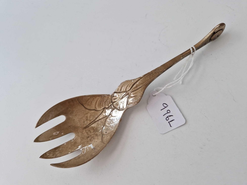 Georg Jensen serving fork, leaf decorated spoon. 7.5 in long. 75 gms