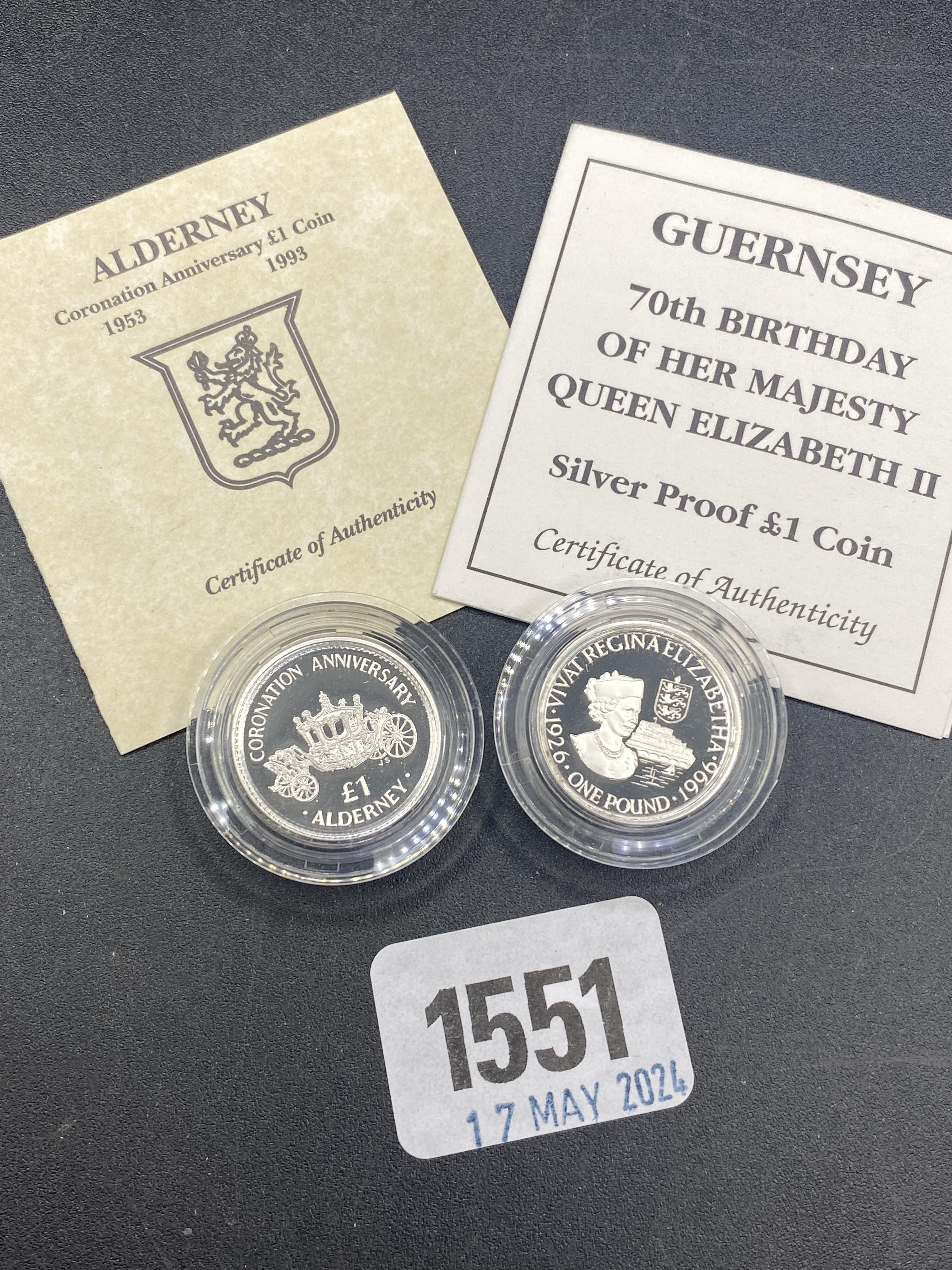Proof silver £1 coins (2)