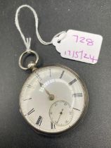 A gents silver pocket watch with seconds dial W/O