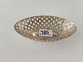 Oval pierced sided dish . 5 in wide. Birmingham 1910 64gm