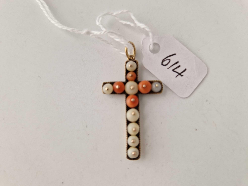 A antique gold cased coral and mop crucifix 2.2 gms