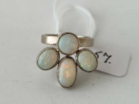 A EDWARDIAN WHITE GOLD OPAL RING 18CT GOLD SIZE O 7.7 GMS