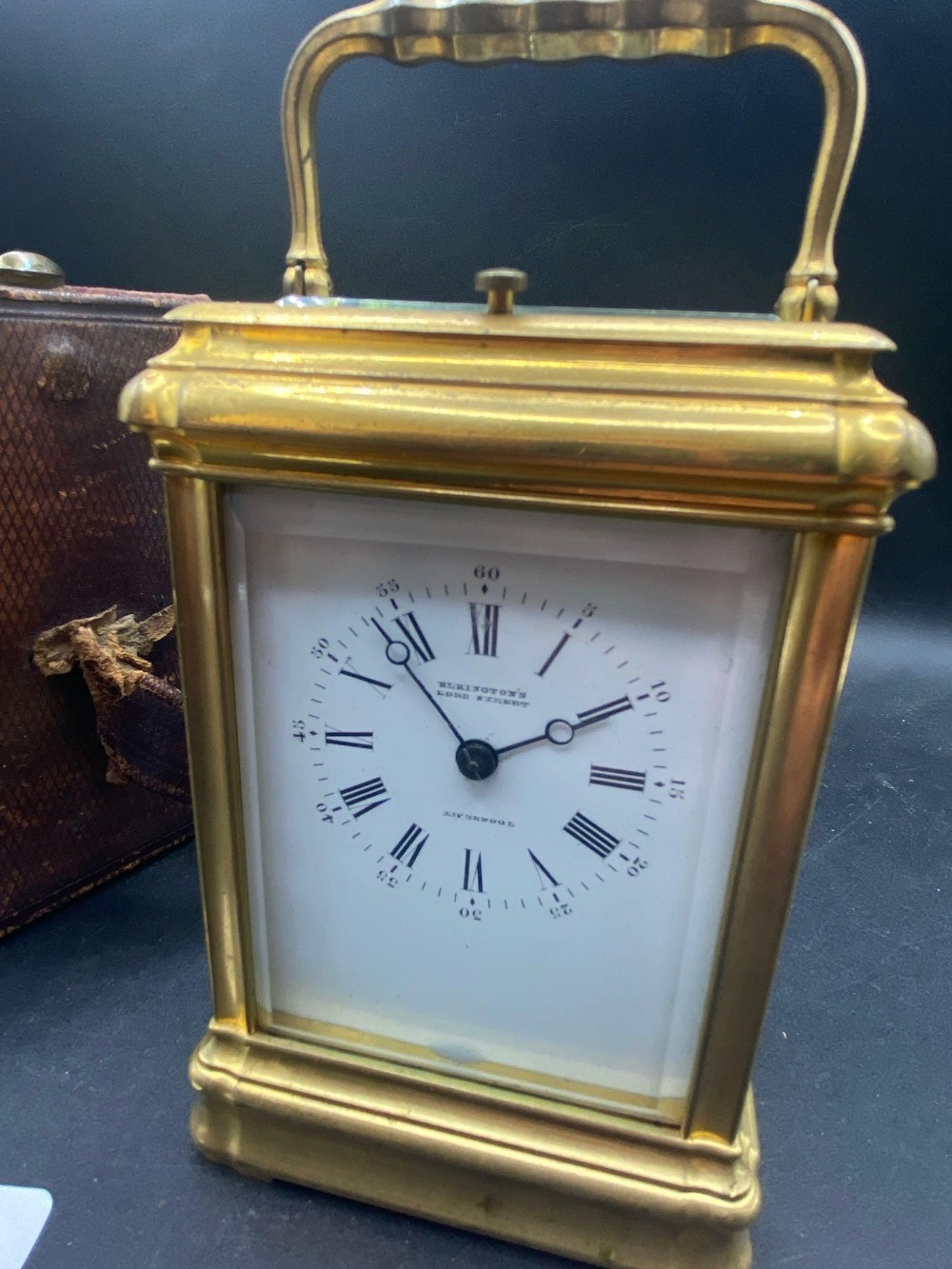 Brass Grande Sonnere carriage clock by Elkingtons of Liverpool with strike and repeat button. Base - Bild 4 aus 4